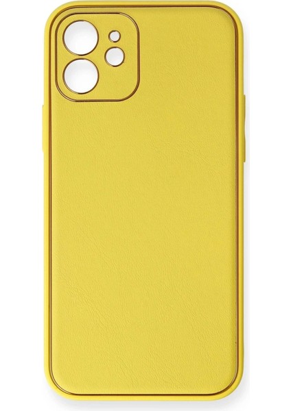 Newface iPhone 12 Kılıf Coco Deri Silikon Kapak - Sarı
