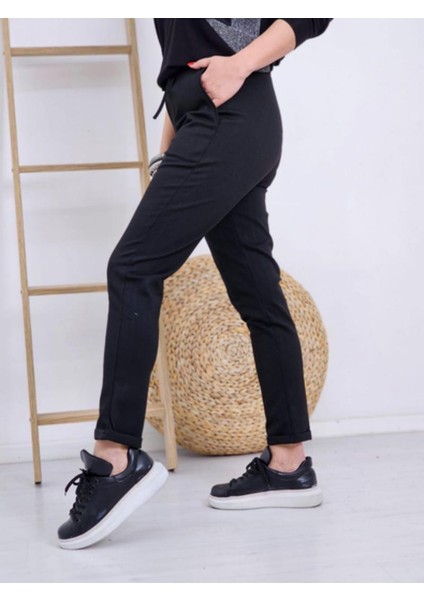 Kadın Büyük Beden Yüksek Bel Likralı Basic Duble Paça Çelik Örgü Siyah Pantolon fiyatları