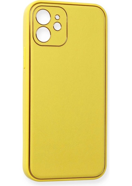 Newface iPhone 12 Kılıf Coco Deri Silikon Kapak - Sarı modelleri