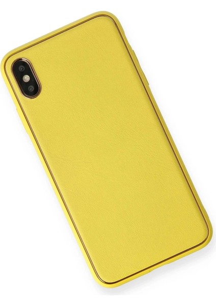 Newface iPhone Xs Max Kılıf Coco Deri Silikon Kapak - Sarı fiyatları