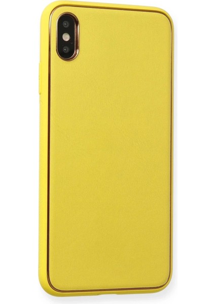 Newface iPhone Xs Max Kılıf Coco Deri Silikon Kapak - Sarı modelleri