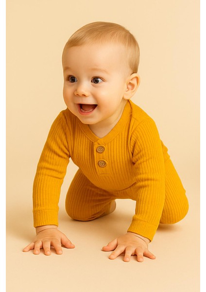 Unisex Basic Badili Alttan Çıtlı Fitilli Bebek Takım 3 Ay - 2 Yaş