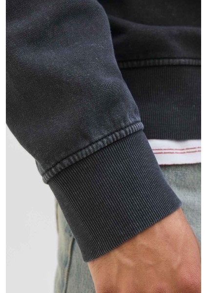 Jjedover Prınt Sweat Crew Siyah Erkek Sweatshirt