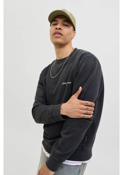 Jjedover Prınt Sweat Crew Siyah Erkek Sweatshirt