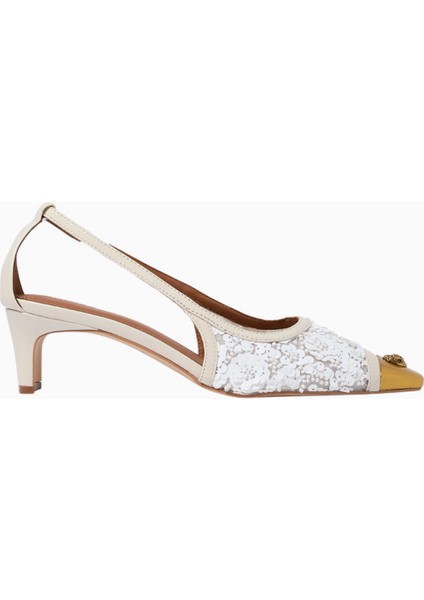 Regent 55 Low Open Court Mules, Parıltılı Siyah File ve Antik Pirinç