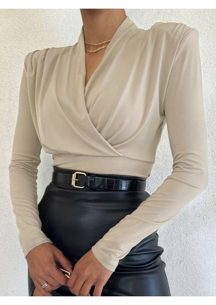 Vatkalı Kruvaze Model Sandy Bluz-Bej