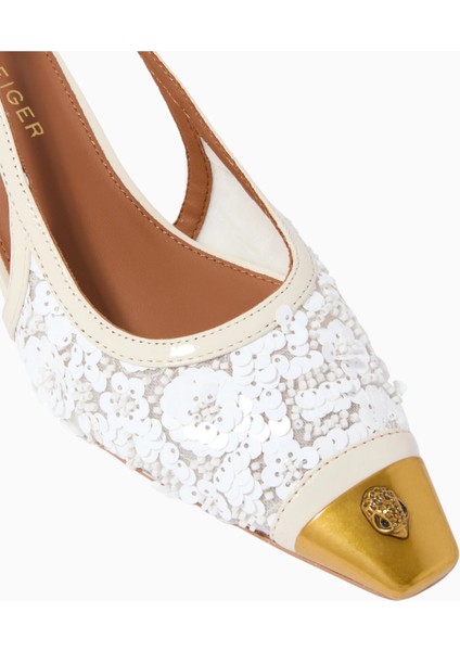 Regent 55 Low Open Court Mules, Parıltılı Siyah File ve Antik Pirinç modelleri