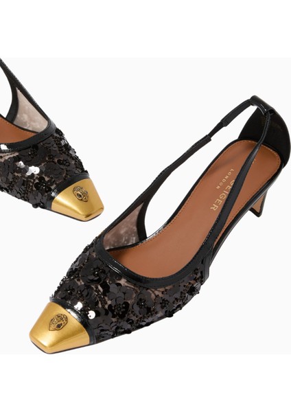 Regent 55 Low Open Court Mules, Parıltılı Siyah File ve Antik Pirinç fiyatları