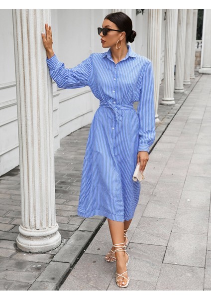 Çizgili Kadın Elbise Gömlek Model fiyatları