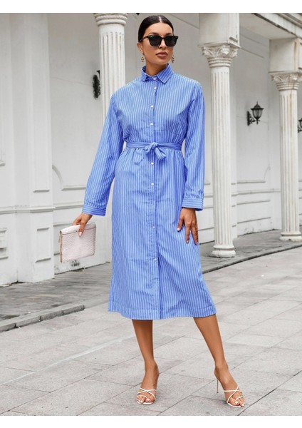 Çizgili Kadın Elbise Gömlek Model fırsatları