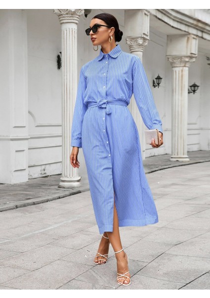 Çizgili Kadın Elbise Gömlek Model indirimleri