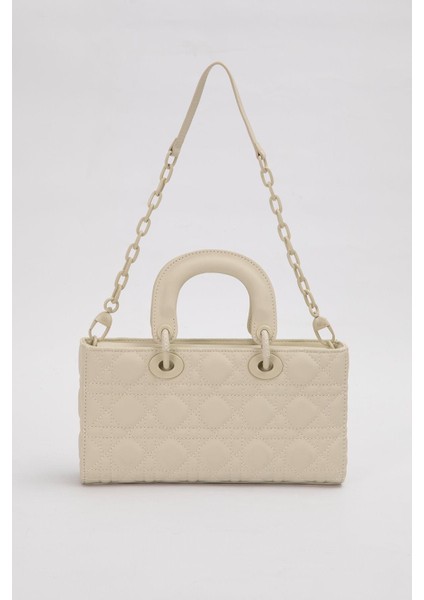 Krem Logo Aksesuar Zincirli Omuz Çantası fırsatları