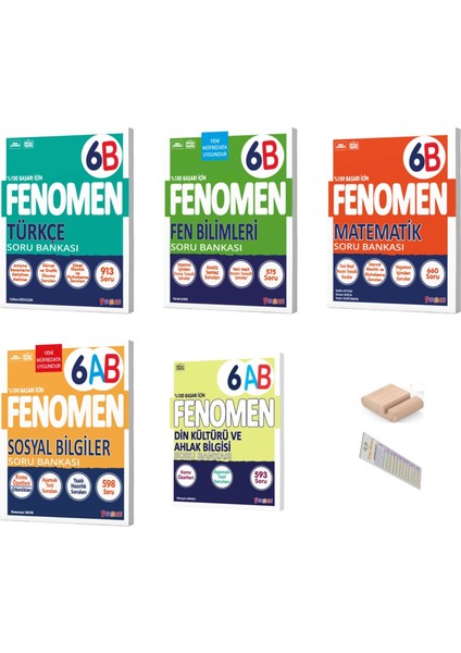 6.sınıf 6B Tüm Dersler Türkçe Mat Fen Sosyal Din Soru Bankası Yenü Müfr+Telefon Tutucu +Çözüm Ayrcı