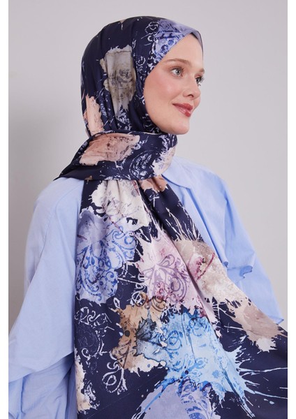 Lacivert Batik Desen Twill Şal