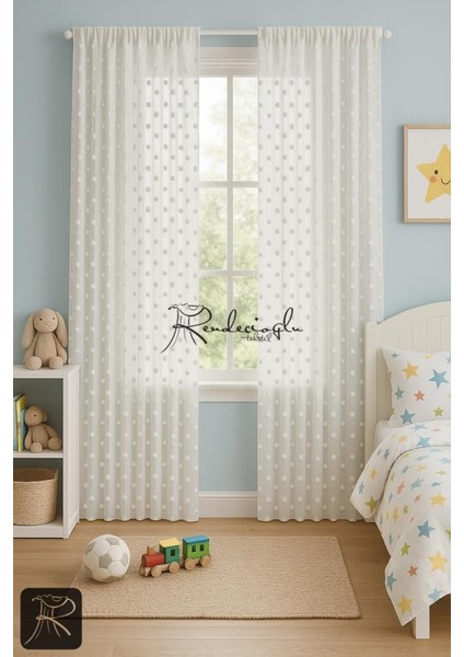 Keten Tül Perde Puantiye Foldet Noktalı Serpme