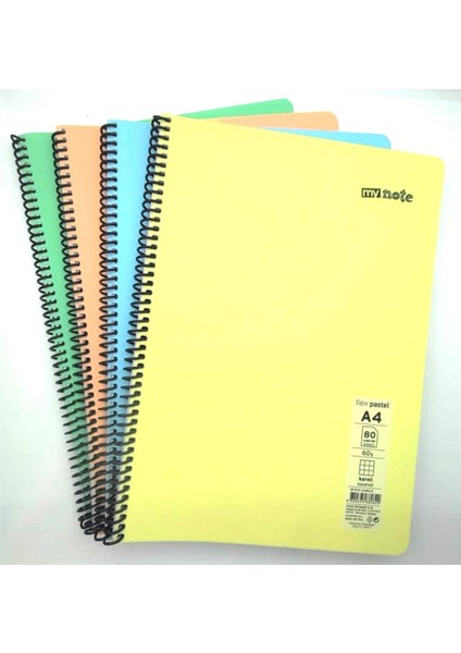 Flex Pastel Defter Pp Kapak Spiralli 80 Yp Kareli 5 Li Set