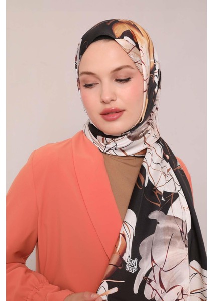 Ekru Soyut Çiçek Desen Twill Şal modelleri