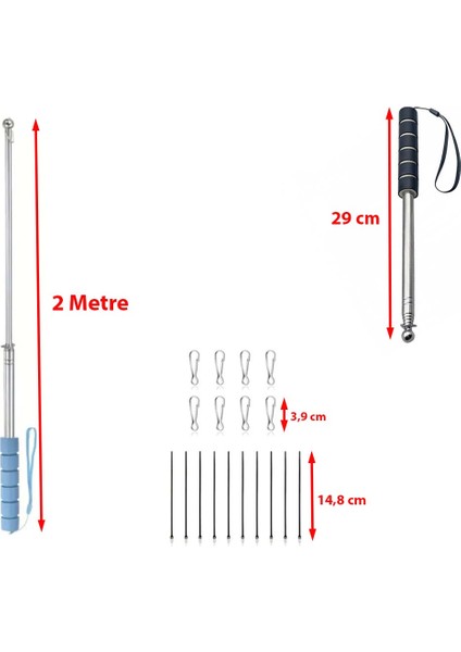 2 Metre Uzayabilen Aksesuarlı Rehber Çubuğu Teleskopik Bayrak İşaret Sunum Rehber Vb. Çubuğu (1 Adet) modelleri