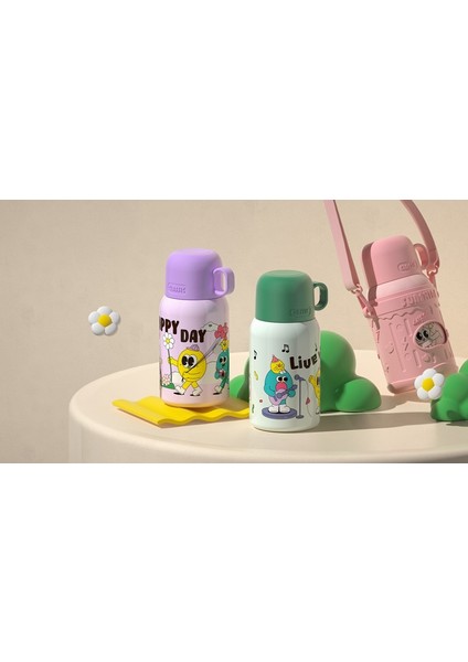 ST-8817 480ML Askılı Silikon Kılıflı Pipetli Desenli Çelik Matara fiyatları