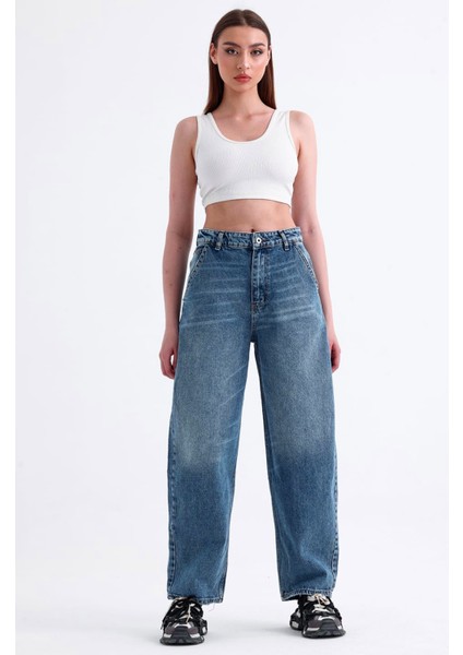 Kadın Mavi Skater Baggy Jeans Bol Paça Pantolon fiyatları