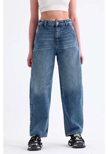 Kadın Mavi Skater Baggy Jeans Bol Paça Pantolon modelleri