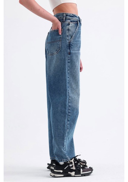 Kadın Mavi Skater Baggy Jeans Bol Paça Pantolon fırsatları
