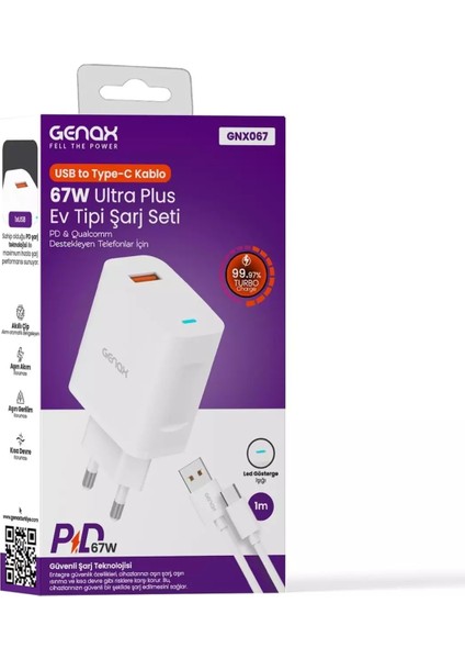 GNX067 Type-C - USB Şarj Seti 67W Beyaz