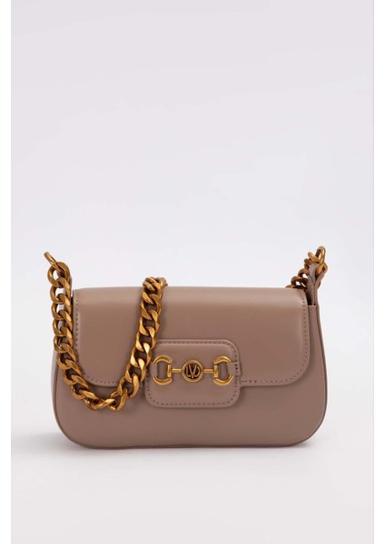 Haki Geniş Zincir Aksesuarlı Omuz Çantası