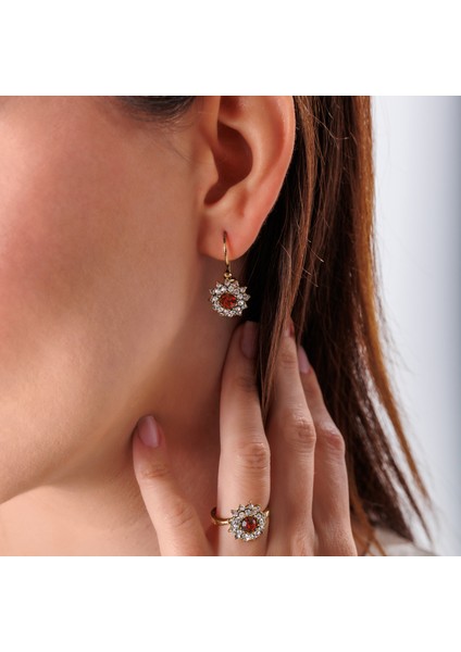 Klasik Işıltı Bordo Kadın 3'lü Takı Seti Küpe Kolye Yüzük Takım Bakır El Yapımı Kristal Taşlı Kararma Yapmaz Kutulu fiyatları