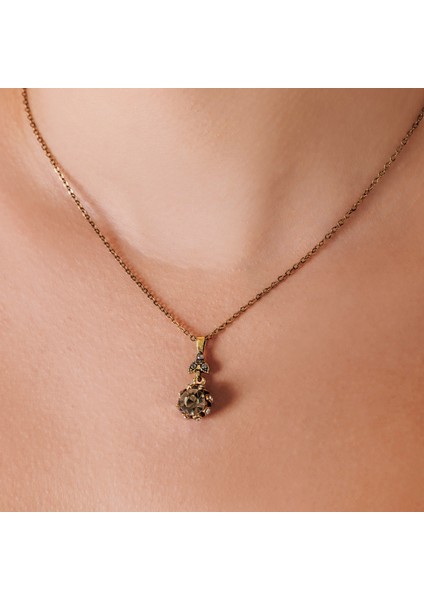 Kaz Ayağı Antrasit Kadın 3'lü Takı Seti Küpe Kolye Yüzük Takım Bakır El Yapımı Kristal Taşlı Kararma Yapmaz Kutulu modelleri