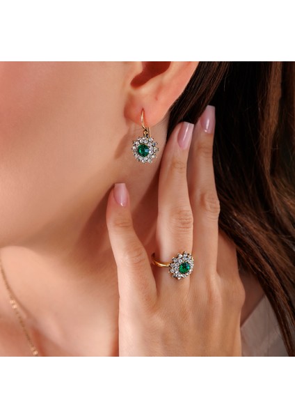 Klasik Işıltı Yeşil Kadın 3'lü Takı Seti Küpe Kolye Yüzük Takım Bakır El Yapımı Kristal Taşlı Kararma Yapmaz Kutulu fiyatları