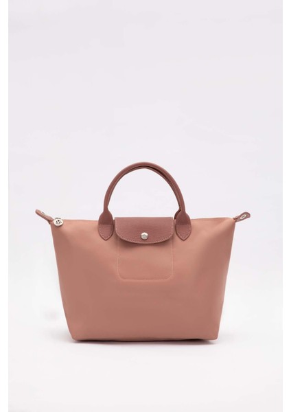 Pembe Deri Kapaklı Omuz Çantası