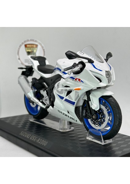 Suzuki GSX-R1000 1:12 Diecast Motosiklet Model – Lisanslı Maisto Metal Maket & Koleksiyon (Beyaz)