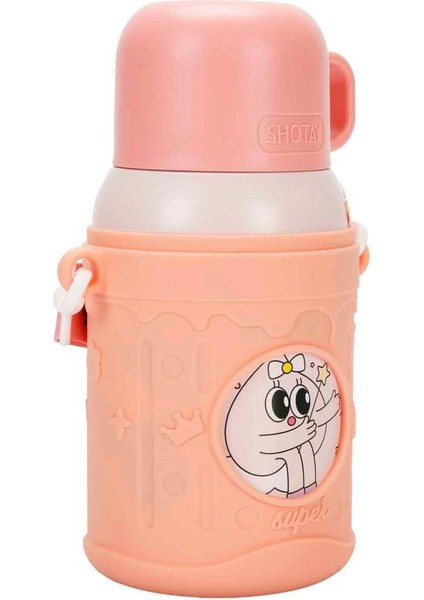 ST-8817 480ML Askılı Silikon Kılıflı Pipetli Desenli Çelik Matara