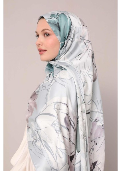 Yosun Yeşili Soyut Çiçek Desen Twill Şal fiyatları