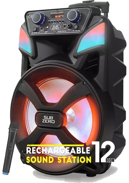 Bluetooth Hoparlör Speaker Karaoke Mikrofonlu Süper Bas Hoparlör 2X30W Büyük Boy Tekerlekli 5400MAH