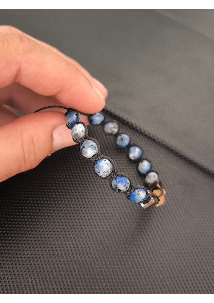 Kristal Mercimek İri Kesim Lapis Lazuli-Ortada 1 Adet Baltık Damla Kehribar-Hematit Doğaltaş Bileklik Takı Aksesuar Erkek Bileklik