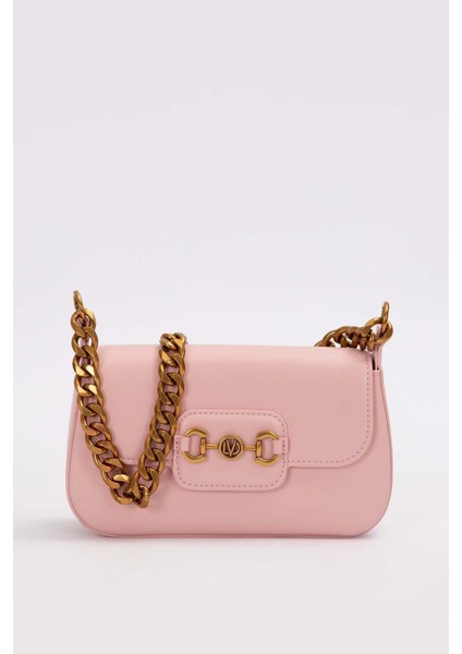 Pembe Geniş Zincir Aksesuarlı Omuz Çantası