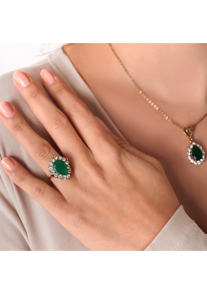 Hürrem Sultan Yeşil Kadın 3'lü Takı Seti Küpe Kolye Yüzük Takım Bakır El Yapımı Kristal Taşlı Kararma Yapmaz Kutulu fırsatları