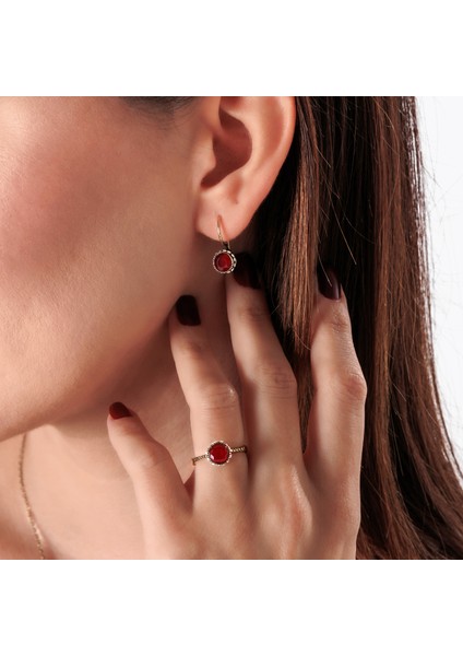 Harmoni Tektaş Kırmızı Kadın 3'lü Takı Seti Küpe Kolye Yüzük Takım Bakır El Yapımı Kristal Taşlı Kararma Yapmaz Kutulu fiyatları