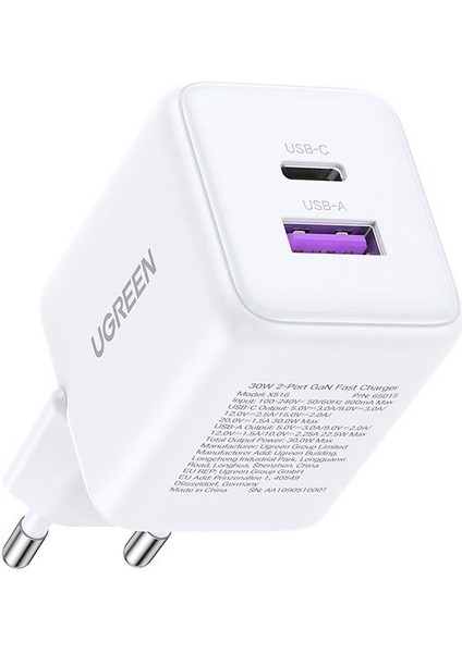 30W Gan Hızlı Şarj Cihazı 2 Portlu, 1xusb-A, 1xusb-C, - Beyaz fırsatları
