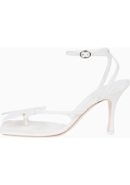 Italya Yapımı Delta Palma Beyaz Topuklu Ayakkabı Zarif Taş Detaylı Nappa Deri