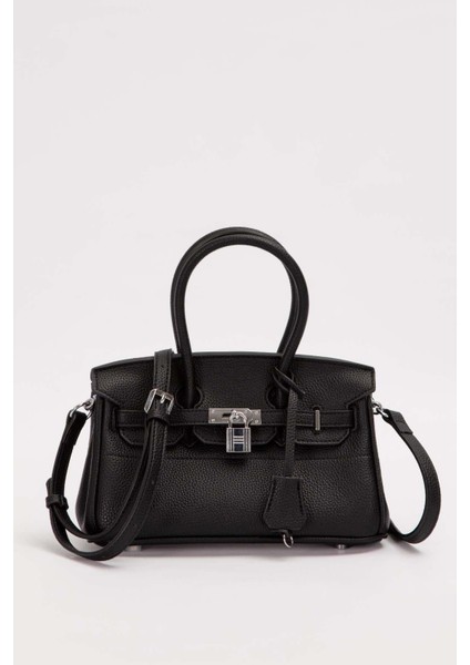 Siyah Mini Kilit Detaylı El Çantası
