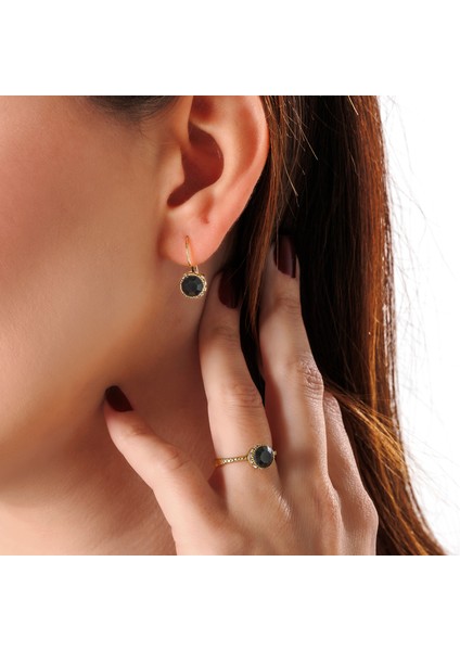 Harmoni Tektaş Siyah Kadın 3'lü Takı Seti Küpe Kolye Yüzük Takım Bakır El Yapımı Kristal Taşlı Kararma Yapmaz Kutulu fiyatları