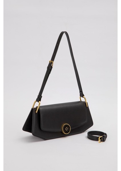 Siyah Oval Gold Aksesuarlı Omuz Çantası fiyatları