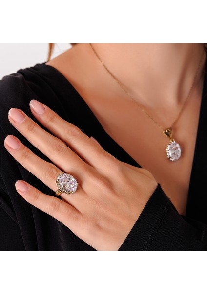 Kösem Sultan Kadın 3'lü Takı Seti Küpe Kolye Yüzük Takım Bakır El Yapımı Zirkon Taşlı Kararma Yapmaz Kutulu fırsatları