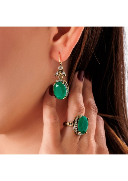 Kösem Sultan Yeşil Kadın 3'lü Takı Seti Küpe Kolye Yüzük Takım Bakır El Yapımı Zirkon Taşlı Kararma Yapmaz Kutulu fiyatları