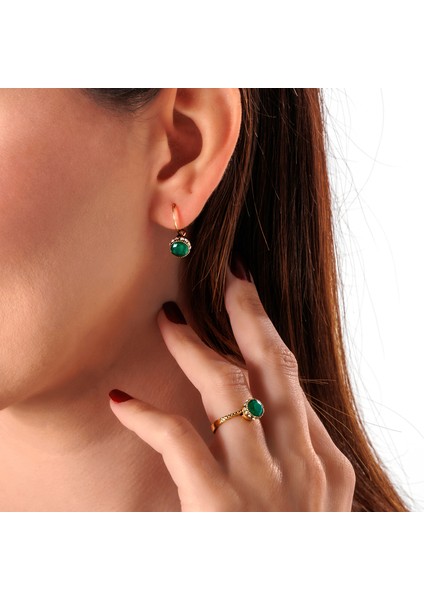 Harmoni Tektaş Yeşil Kadın 3'lü Takı Seti Küpe Kolye Yüzük Takım Bakır El Yapımı Kristal Taşlı Kararma Yapmaz Kutulu fiyatları