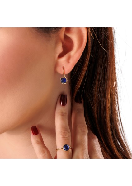 Harmoni Tektaş Lacivert Kadın 3'lü Takı Seti Küpe Kolye Yüzük Takım Bakır El Yapımı Kristal Taşlı Kararma Yapmaz Kutulu fiyatları