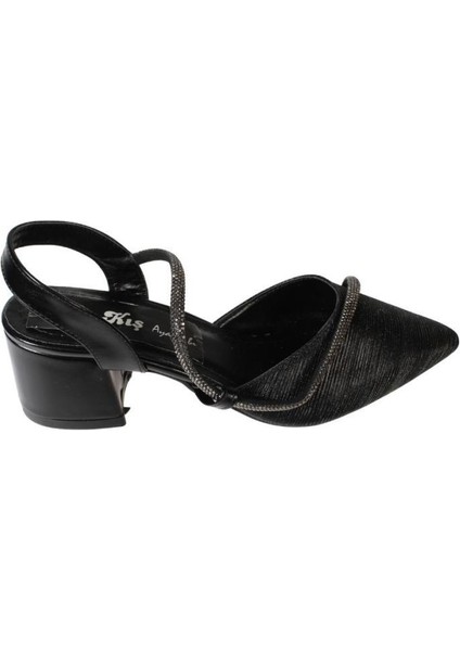 Yazkış Kadın Gümüş Siyah Taşlı 6cm Kalın Topuklu Abiye Ayakkabı fiyatları